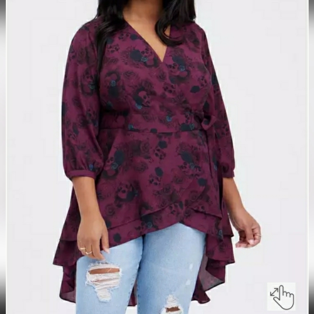Plus Size 2x Torrid Skull Print Georgette Wrap Tunic Blouse Women's top Shirt